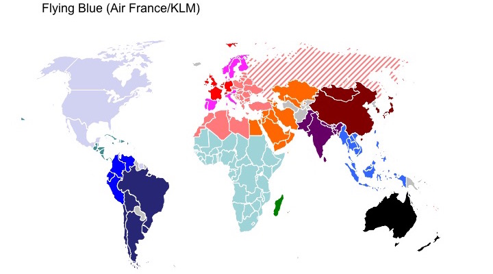 Air France has a particularly elusive and mysterious chart. Flyertalk was able to pull together a list of where each country prices out.